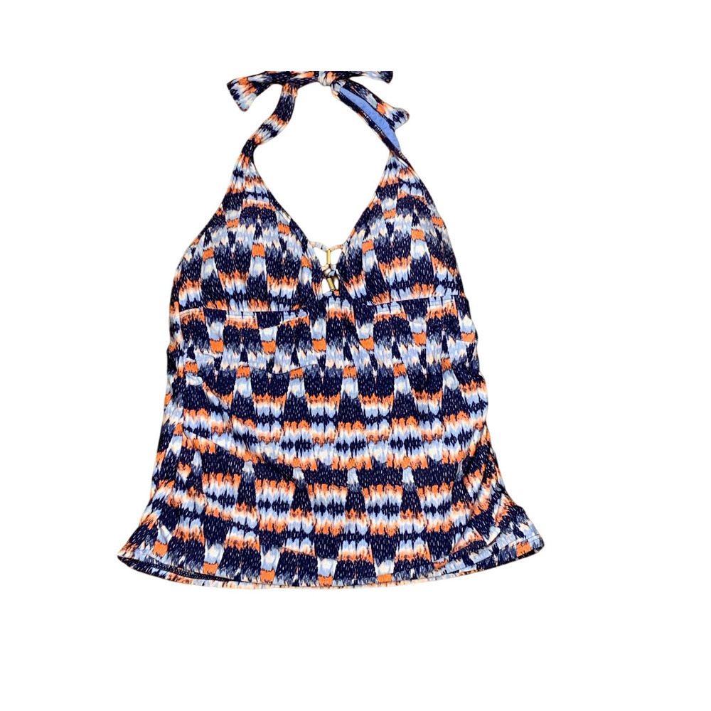 La Blanca Vision Quest Halter Tankini Top Dark Blue Orange White Size 8 SALE